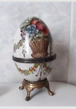 UOVO FABERGÈ ROYAL FAMILY PORCELLANA PORTAGIOIE SOPRAMMOBILE 14 Cm Grande