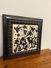 Mattonella maiolica XX sec dipinta a zaffera, 33x30cm