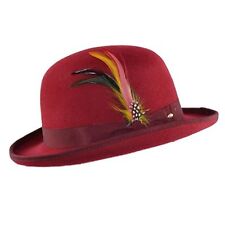 Cappello Bowler Rosso Vino 100% Lana di Qualità con Foderato in Piuma Rimovibile in Raso