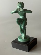 Max le Verrier. Art Decò Mascotte Auto Faune alla Flaute (Faun con Flauto)
