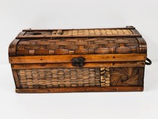 Scatola vintage forma di baule in Vimini intrecciato e legno 37x22 h 16 cm circa