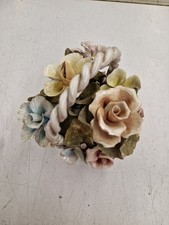 CERAMICA BASSANO CESTINO INTRECCIATO CON FIORI VINTAGE