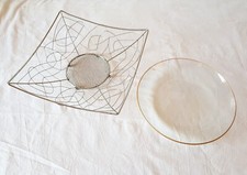 Cesto quadrato porta frutta centrotavola Vintage a filo rete con piatto in vetro