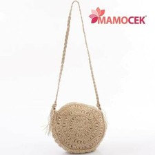 BORSA Donna paglia cartapaglia tracolla tonda d.28 naturale mare viaggio