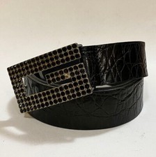 Gazzarrini Cintura Pelle Logo Pietre Nere Designer Elegante Italiano Casual Glam