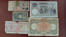 Lotto 5 Banconote Antiche 10-100-500-1000 Lire + 100 Dinari