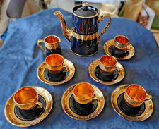 Servizio da tè Gibson & Son late Sevres Davenport 14 pezzi oro nero anni '30