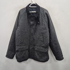 Cappotto Barbour Bedale check tartan nero grigio tweed lana country check taglia XXL
