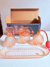 Servizio da toilette in vetro satinato rosa vintage nuovi