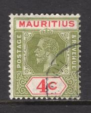M25295 Mauritius 1932 SG226b KGV: 4c sage green & carmine Die I. FU, Cat £60