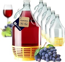 6 Dame In Vetro Bottiglione Vetro 5 Litri Per Vino Acqua Olio+ 6 Tappi Meccanici