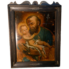 SAN GIUSEPPE COL BAMBINO 1700 DIPINTO SOTTOVETRO VALENTINO ROVISI 1715-1783  QUA