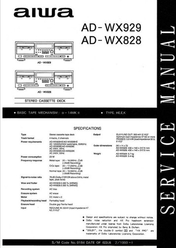 Aiwa wx929 wx828 ad - ad-wx929, ad-wx828