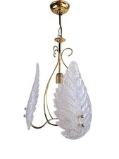 Lampadario 3 Foglie Vetro Graniglia Murano E Ottone Dorato Anni 70