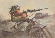 A5006) WW2, BERSAGLIERE MOTOCICLISTA CON MITRAGLIATRICE BREDA E CARRO ARMATO L3