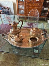 Antico Set in argento Sheffield da the tè Teiera Zuccheriera Lattiera con vassoi