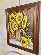 Girasole fiore dipinto a mano Vaso Girasoli Pittura Quadro Cornice Legno Olio
