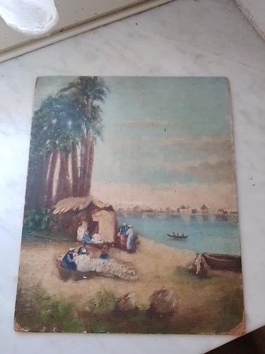 Antico dipinto olio tavola - antico, su