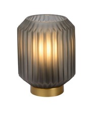 Lampada da tavolo abat jour in vetro grigio ed ottone in stile contemporaneo col