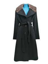 Istoria - IT/50 - Cappotto in lana e cashmere nero con colletto in visone 