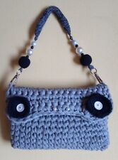 Borsa fatta a mano uncinetto con fettuccia grigia, mis. cm 24x14.