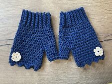 Guanti senza dita scaldamani lana Merinos realizzati a mano uncinetto Blu