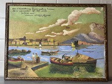 Dipinto Olio Su tela Napoli Marina Pescatori Santa Lucia G.Cifoni 22/10/1945