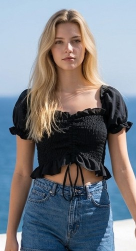 Crop top donna shirt - t-shirt, nero