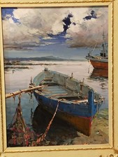 MARINA NAPOLETANA DIPINTO AUTENTICO DI ANDREA PATRISI BARCA ARENATA FAVOLOSO!