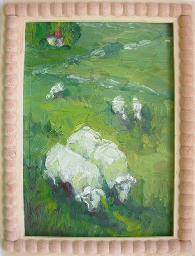 Cornice pecore dipinto olio