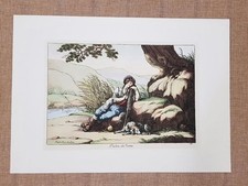 Litografia Pastore che dorme Costume Roma Bartolomeo Pinelli Anno 1809 Ristampa