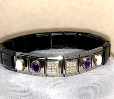 BRACCIALE NOMINATION DONNA COMPONIBILE OPALI AMETISTE ZIRCONI ACCIAIO PVD NERO