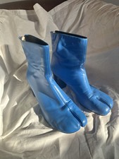 Stivaletti donna moda pelle punta spaccata tacco a blocco tabi blu elettrico taglia 40