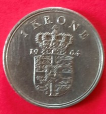 Moneta  Danimarca , 1 Corona Danese ( Krone)  del 964  ,  circolata