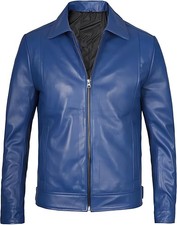 Giacca pelle uomo blu bomber