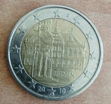 2 euro 2010 Germania 2€ Municipio di Brema e Statua Rolando zecca D Bremen Coin
