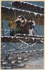 ANTICA CARTOLINA BUON ANNO - BRINDISI SU BIPLANO - VG 1912