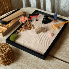 Zen Garden Kit - Decorazione Giapponese Premium Scrivania Giapponese Sabbia Giardino Rocciosa Guardia