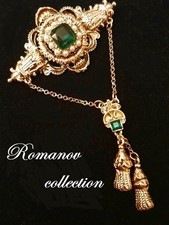 SPILLA ROMANOV PRIMO'900 cm. 11x7 SMERALDI, PERLE-COLTIVATE, ORO GIALLO-ARGENTO!