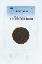 1838-P PCGS VF30BN Testa di
