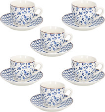 , Confezione 6 Tazze the Con Piatto Cc 200 Cottage, New Bone China, Blu