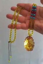 COLLANA AMBRA MESSICANA MIELE E ROSSA CON PENDENTE AMBRA CHAPAS BLUE E TURCHESE