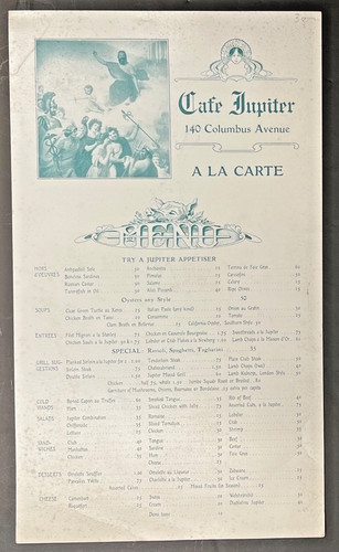Menu vintage circa - 1915, cafe