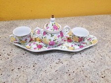 Servizio da Caffe in Porcellana per 2 Persone-Tazzine e Vassoio-Floreale zuccher