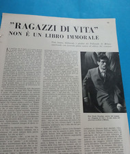1956 ARTICOLO PIER PAOLO PASOLINI,,RAGAZZI DI VITA NON E' LIBRO IMMORALE,ALDRICH