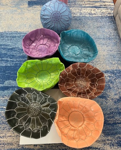 Moroccan leather poufs - leather,