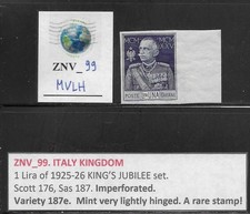 ZNV_99. REGNO D'ITALIA. Varietà da 1 lira 1925-26 GIUBILEO. Sc. 176. MVLH