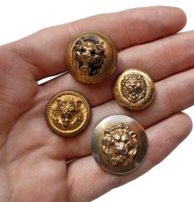 *HH* Lotto 4 Bottoni Vintage Stemma Testa Leone Lion Decorazione Spilla Bottone