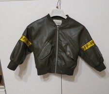Giubbotto Giacca bomber aviatore bimbo  3/4 Anni effetto pelle verde cachi