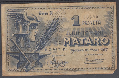 Billete mataro peseta 1937 - billete,